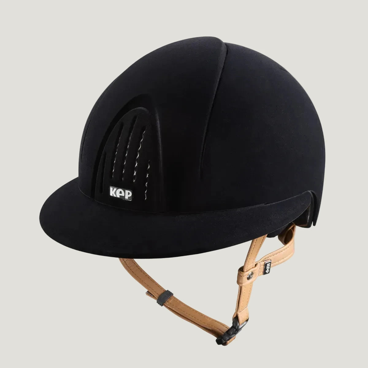 KEP Smart Nova Helmet Black Velvet Wide Visor Beige Chinstrap