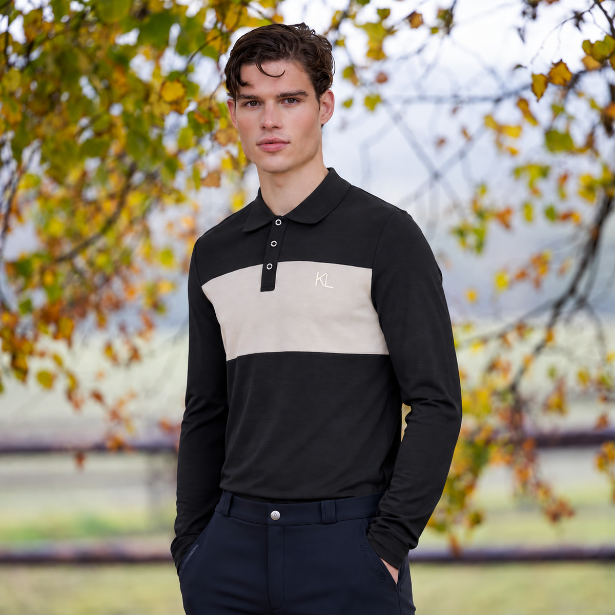 Kingsland KLAxel Mens Training Wool Blend Pique Polo Shirt Black Beige