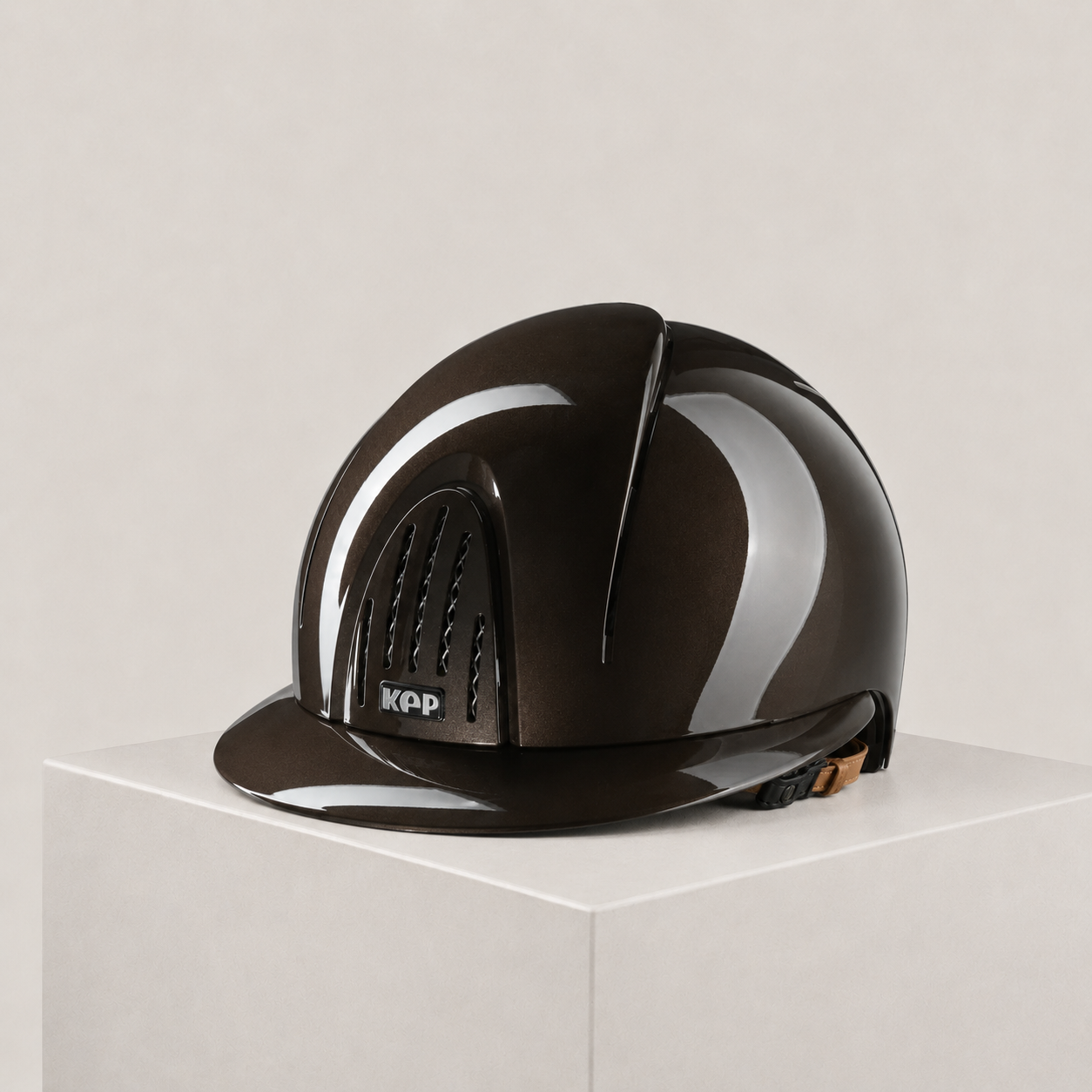 KEP Smart Nova Brown Metal Polish Beige Strap Wide Visor helmet