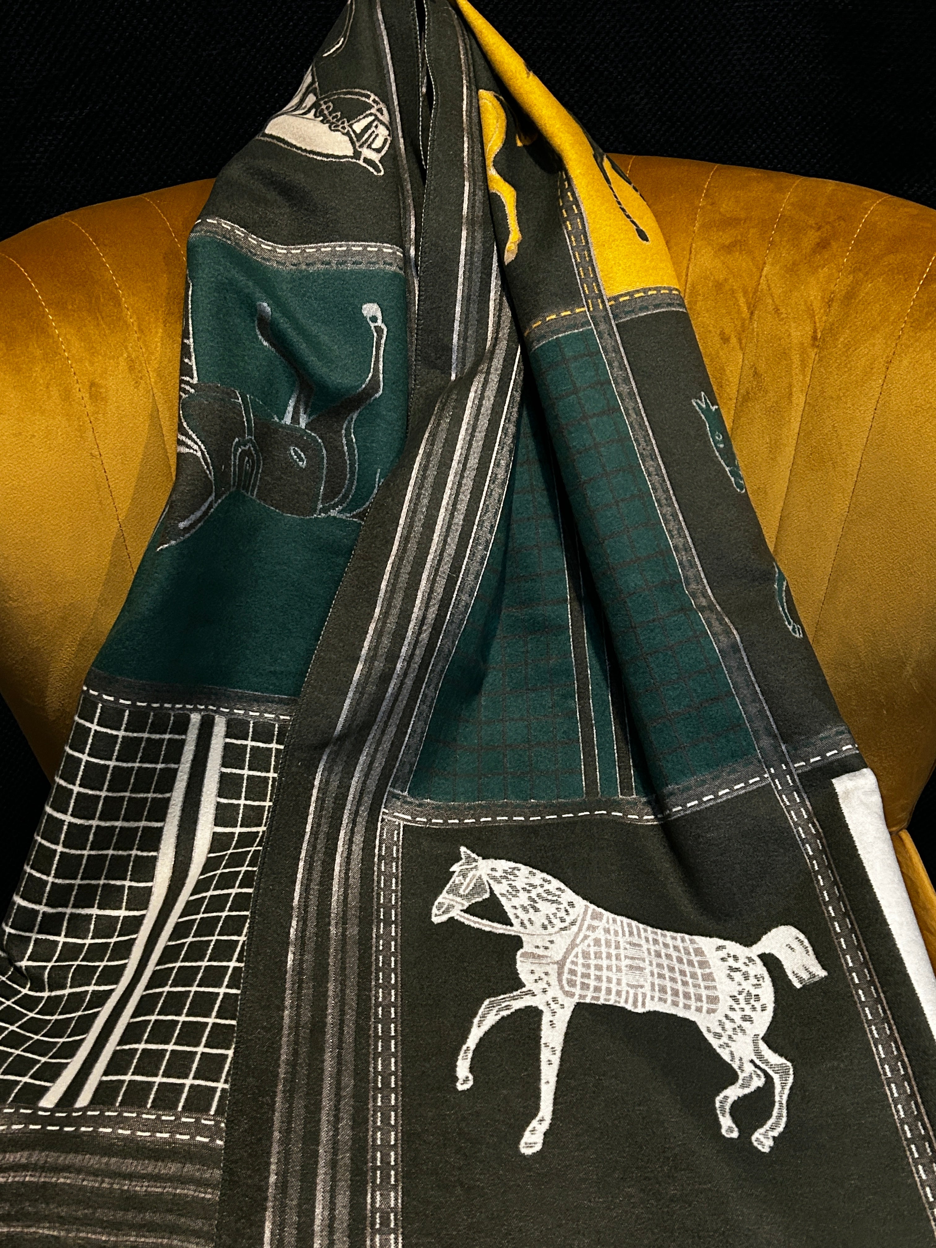 Equestrian/Rider Scarf Horse Design Green/Gray