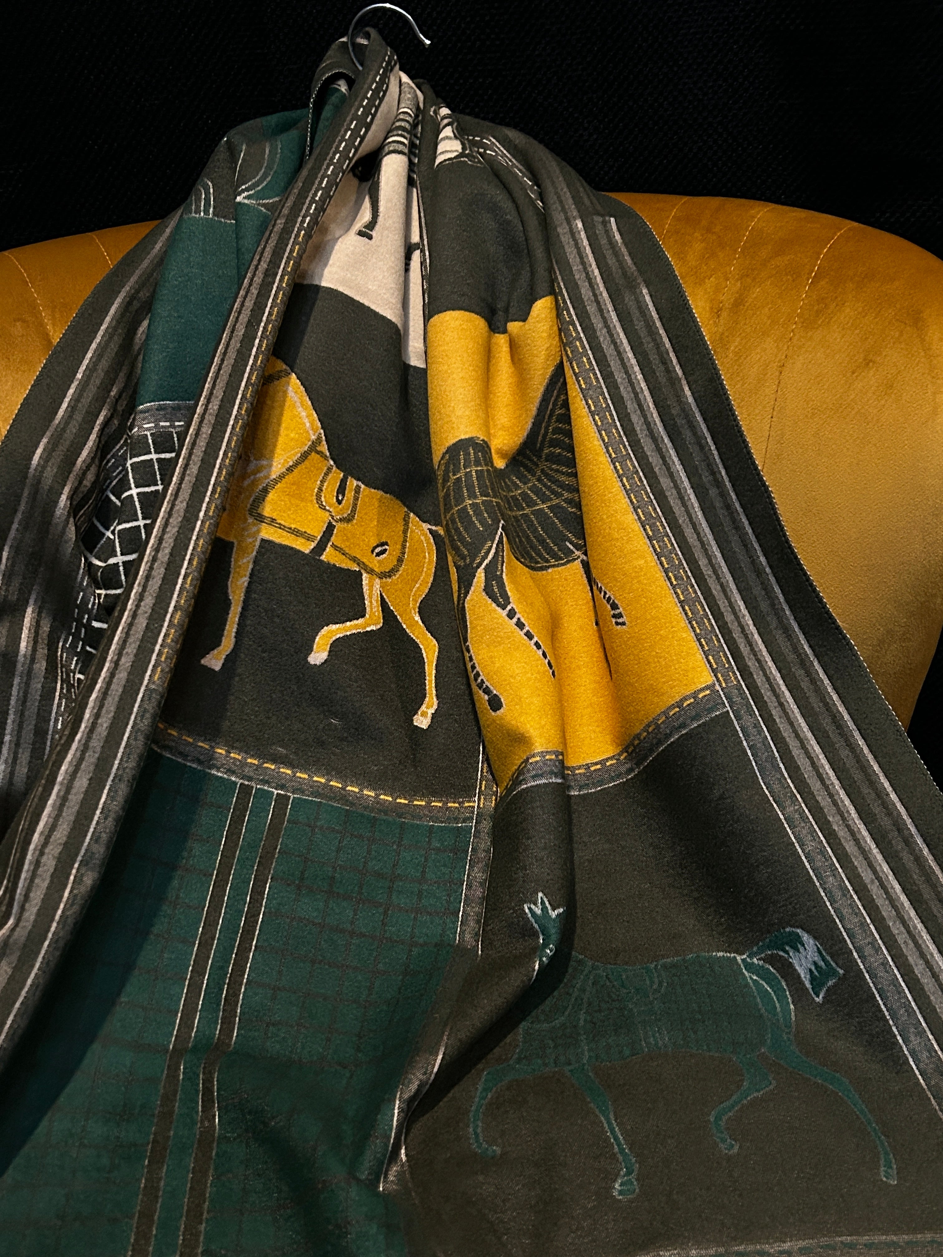 Equestrian/Rider Scarf Horse Design Green/Gray