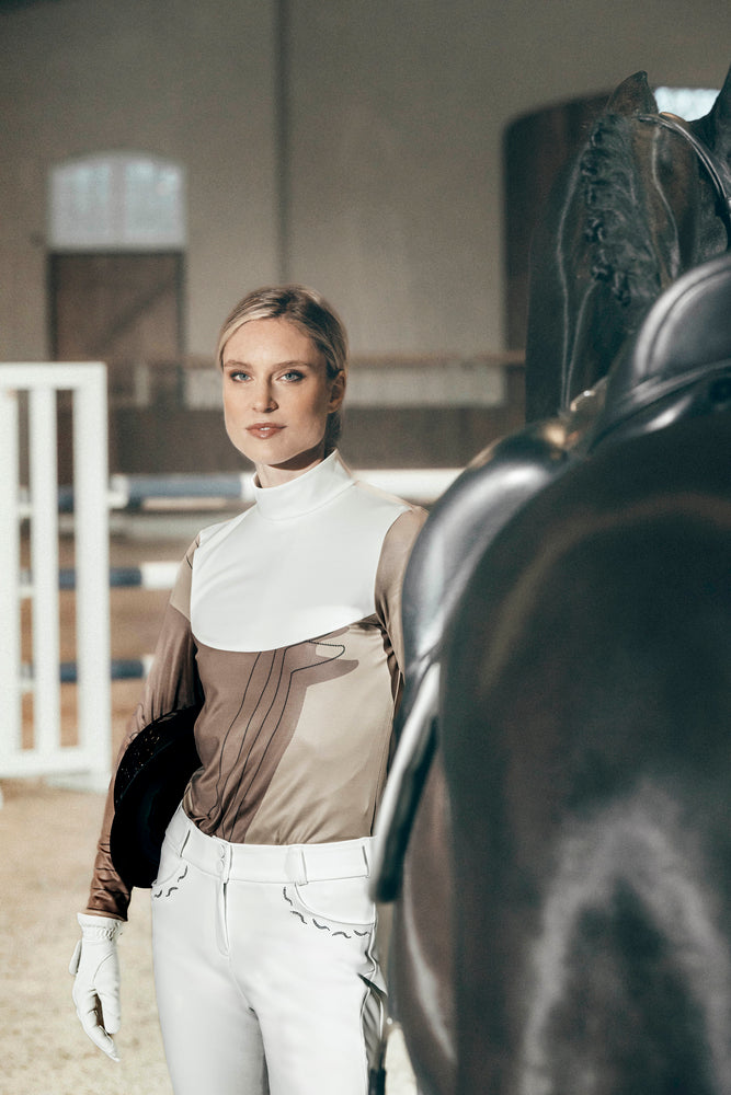 Pikeur Competition Training Shirt Mocha Cream and White