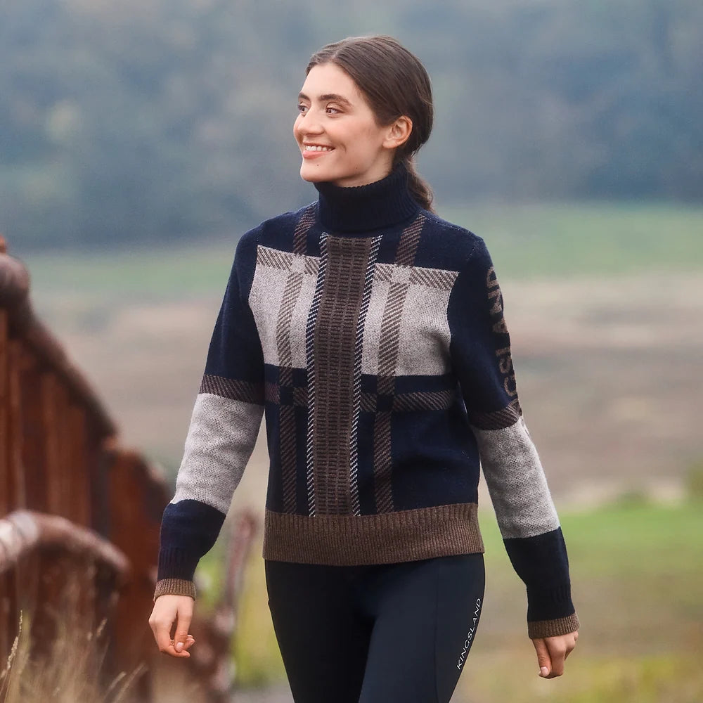 Kingsland KLArin Womens Turtleneck Sweater Pullover Wool Blend Navy