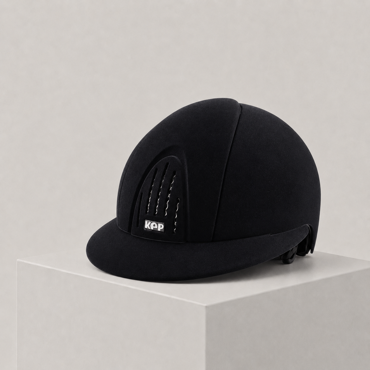 KEP Smart Nova Riding Helmet Black Velvet Wide Visor Black Chinstrap