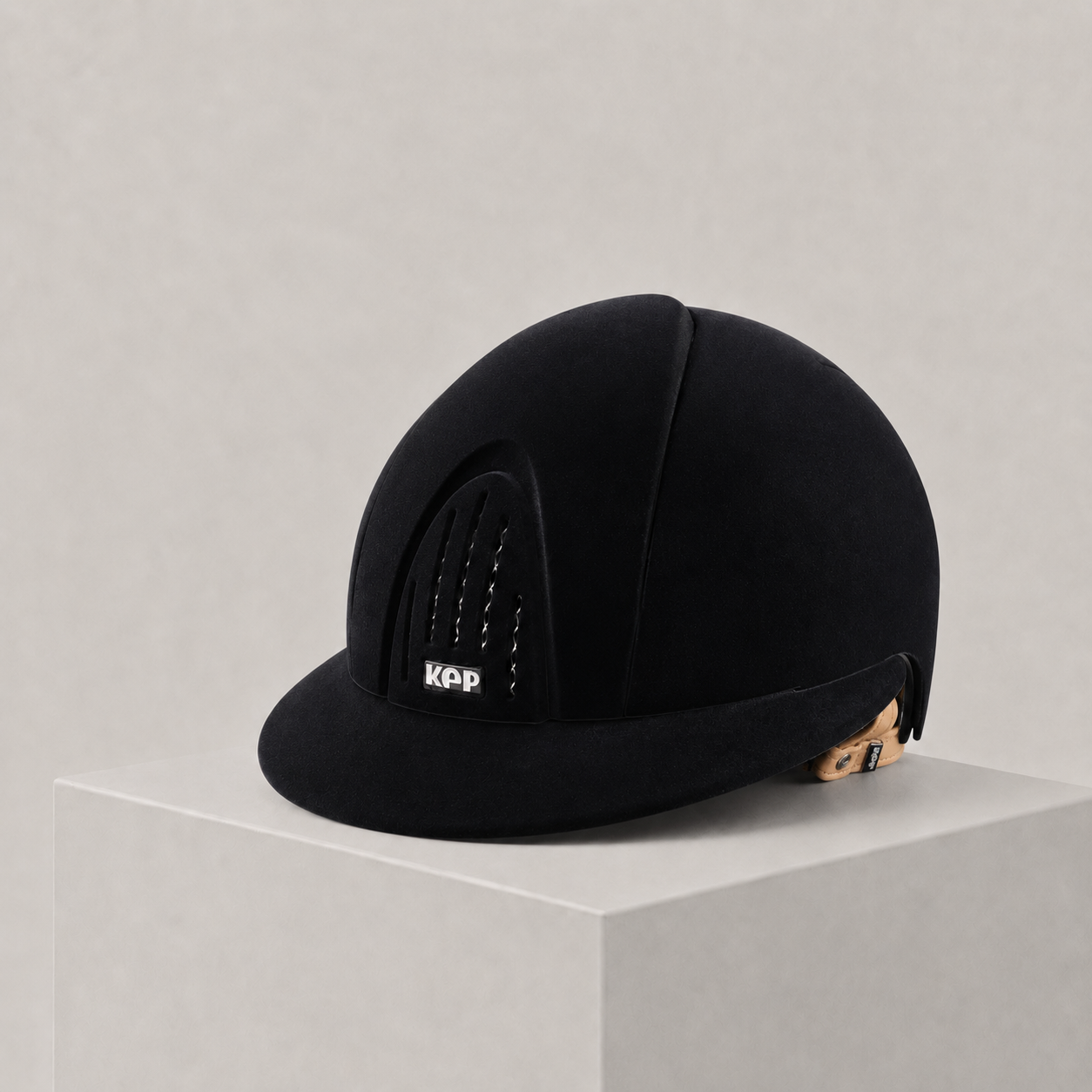 KEP Smart Nova Helmet Black Velvet Wide Visor Beige Chinstrap
