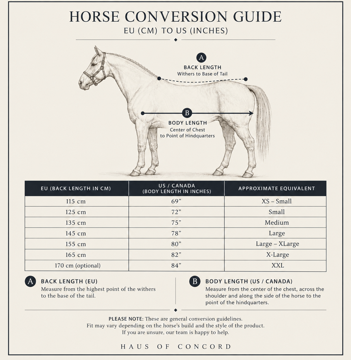 Product size chart