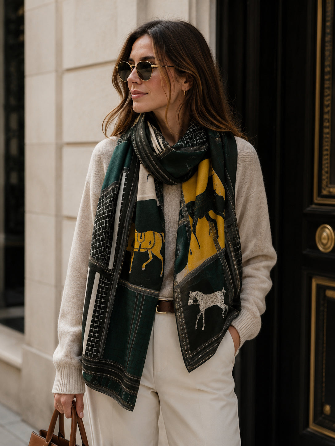 Equestrian/Rider Scarf Horse Design Green/Gray