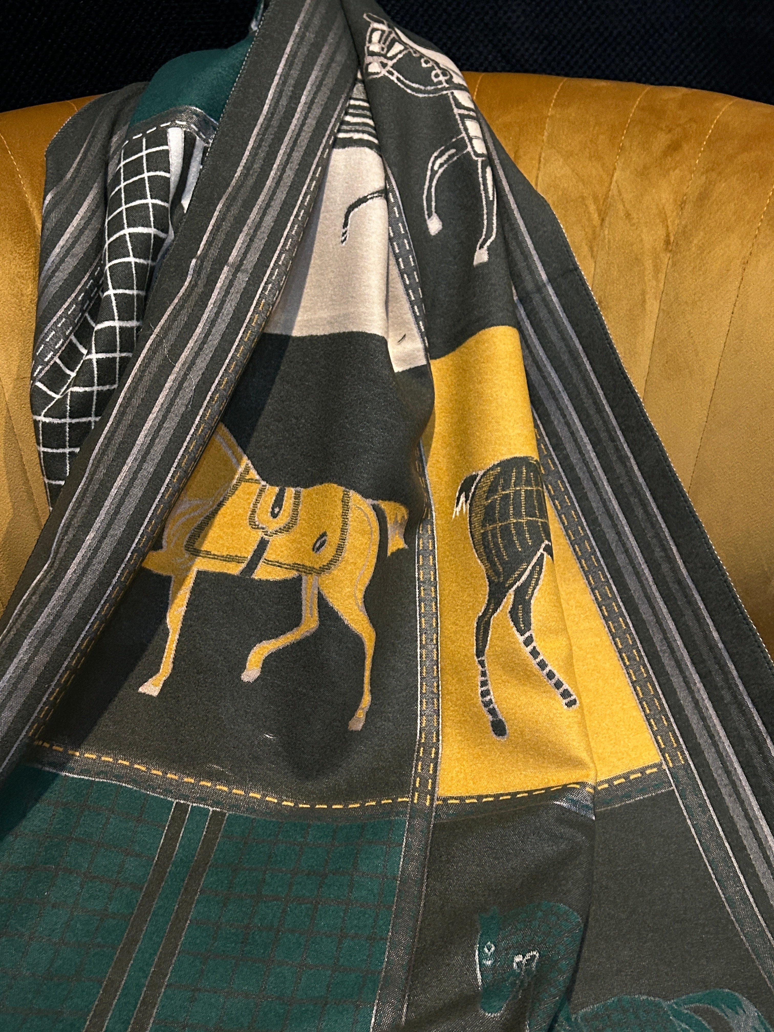 Equestrian/Rider Scarf Horse Design Green/Gray