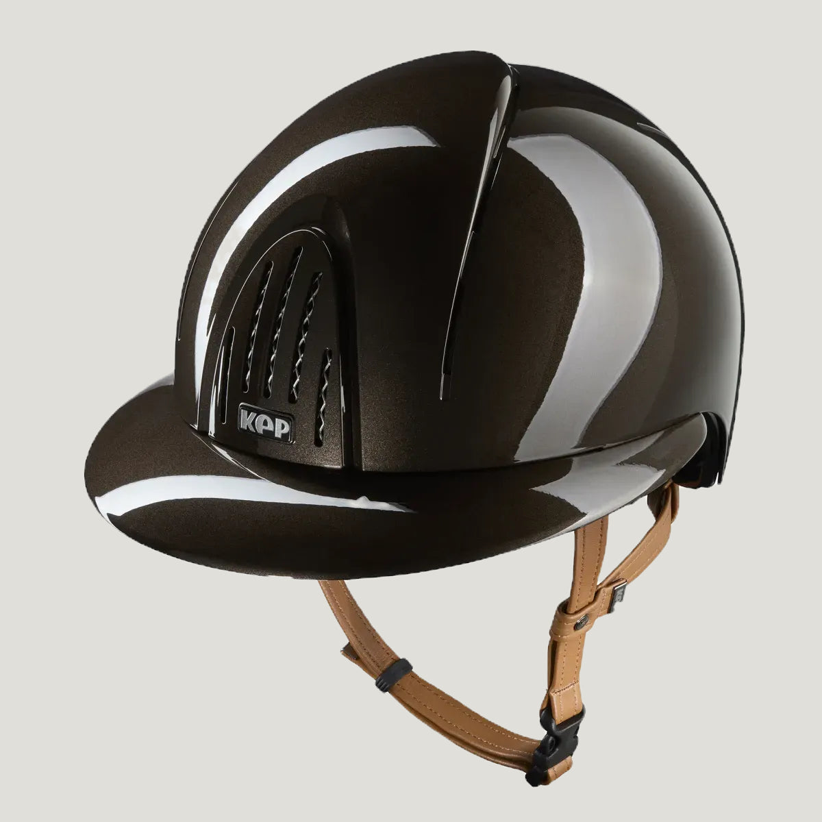 KEP Smart Nova Brown Metal Polish Beige Strap Wide Visor helmet