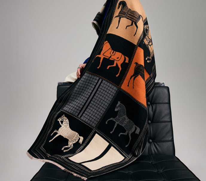 Equestrian/Rider Scarf Horse Design Gray/Black