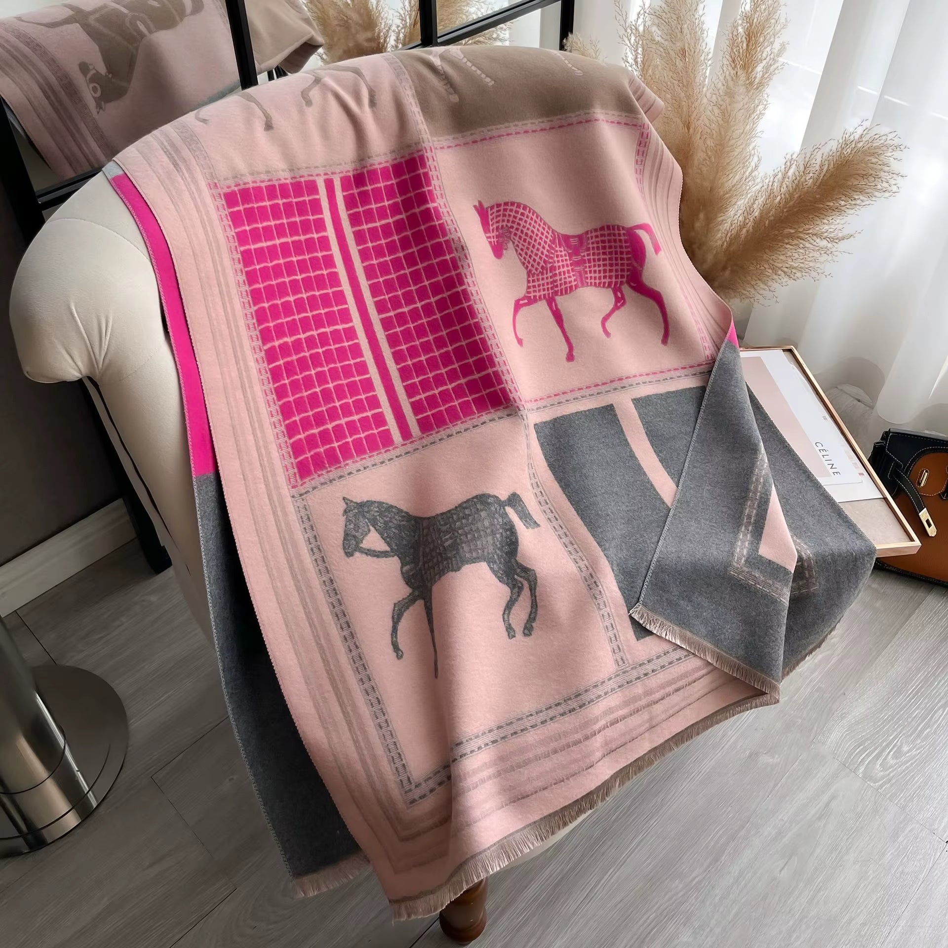 Equestrian/Rider Scarf Horse Design Pink/Beige