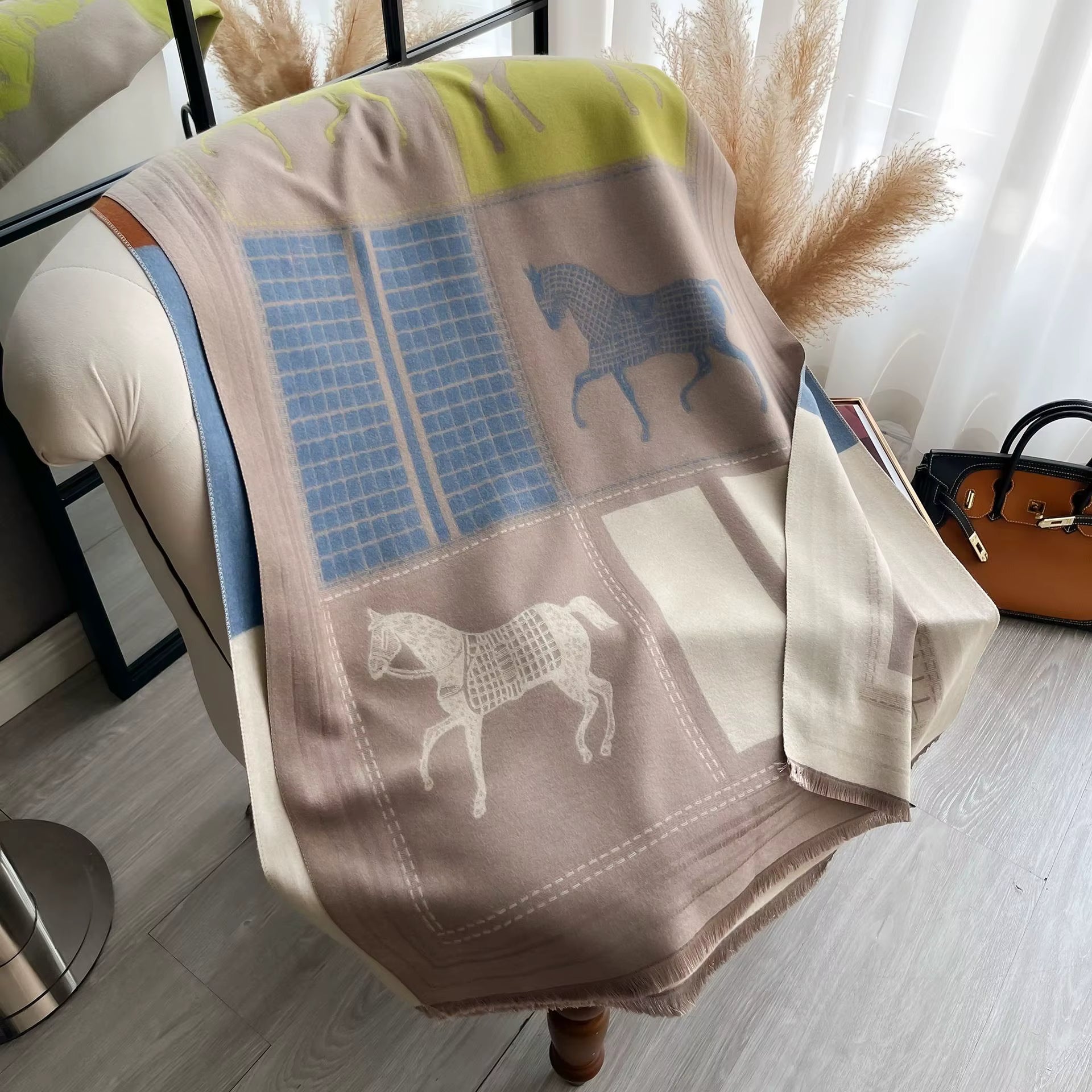 Equestrian/Rider Scarf Horse Design Blue/Tan