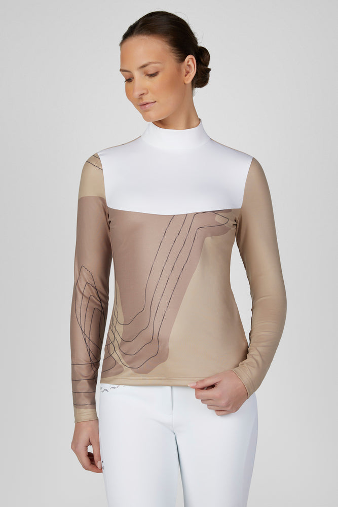 Pikeur Competition Training Shirt Mocha Cream and White